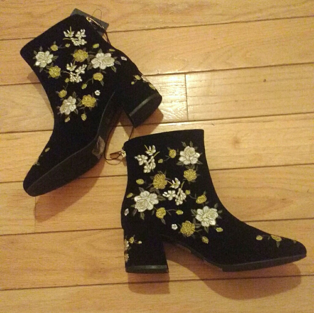 Suede floral booties
